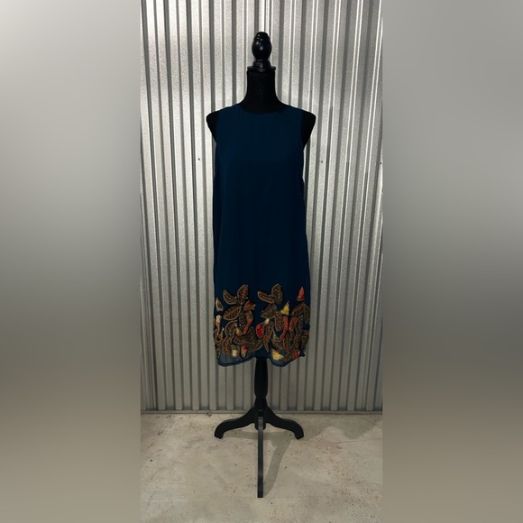 Womens Anthropologie Bhanuni by Jyoti Blue Floral Rayon Tunic Dress Size Small - Picture 2 of 5